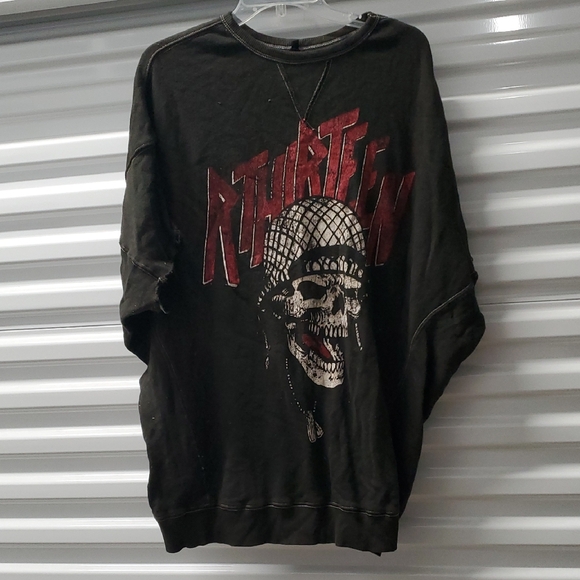 R13 Black Skull Graphic Crewneck Sweater - Picture 1 of 8